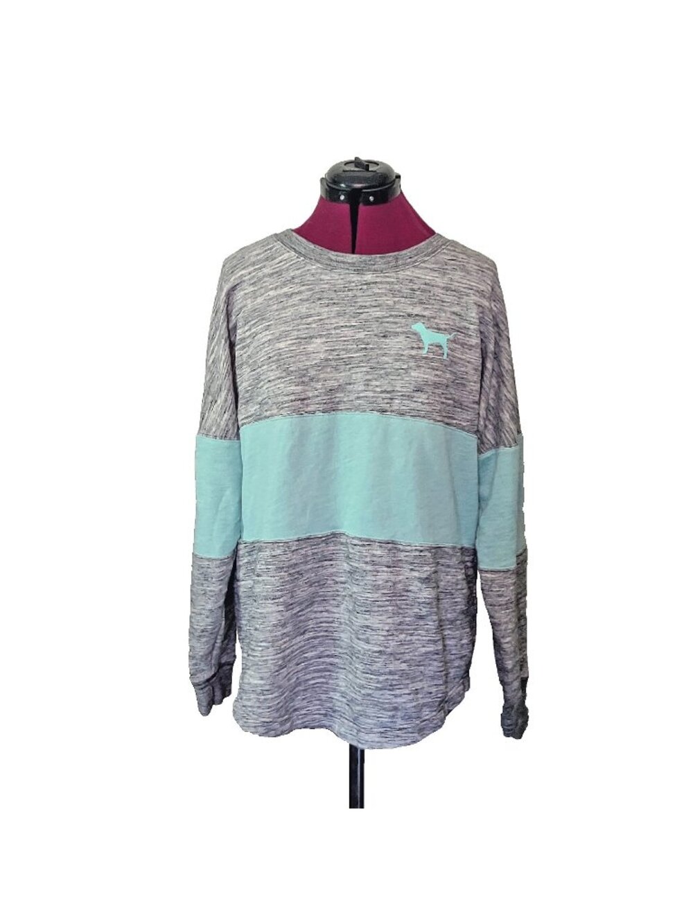 PINK Victoria's Secret Sweatshirt M Women Medium Gray Green Colorblock Logo